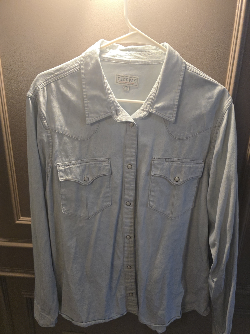 Tecovas Ladies Wash Denim Shirt Jacket in Pale Blue